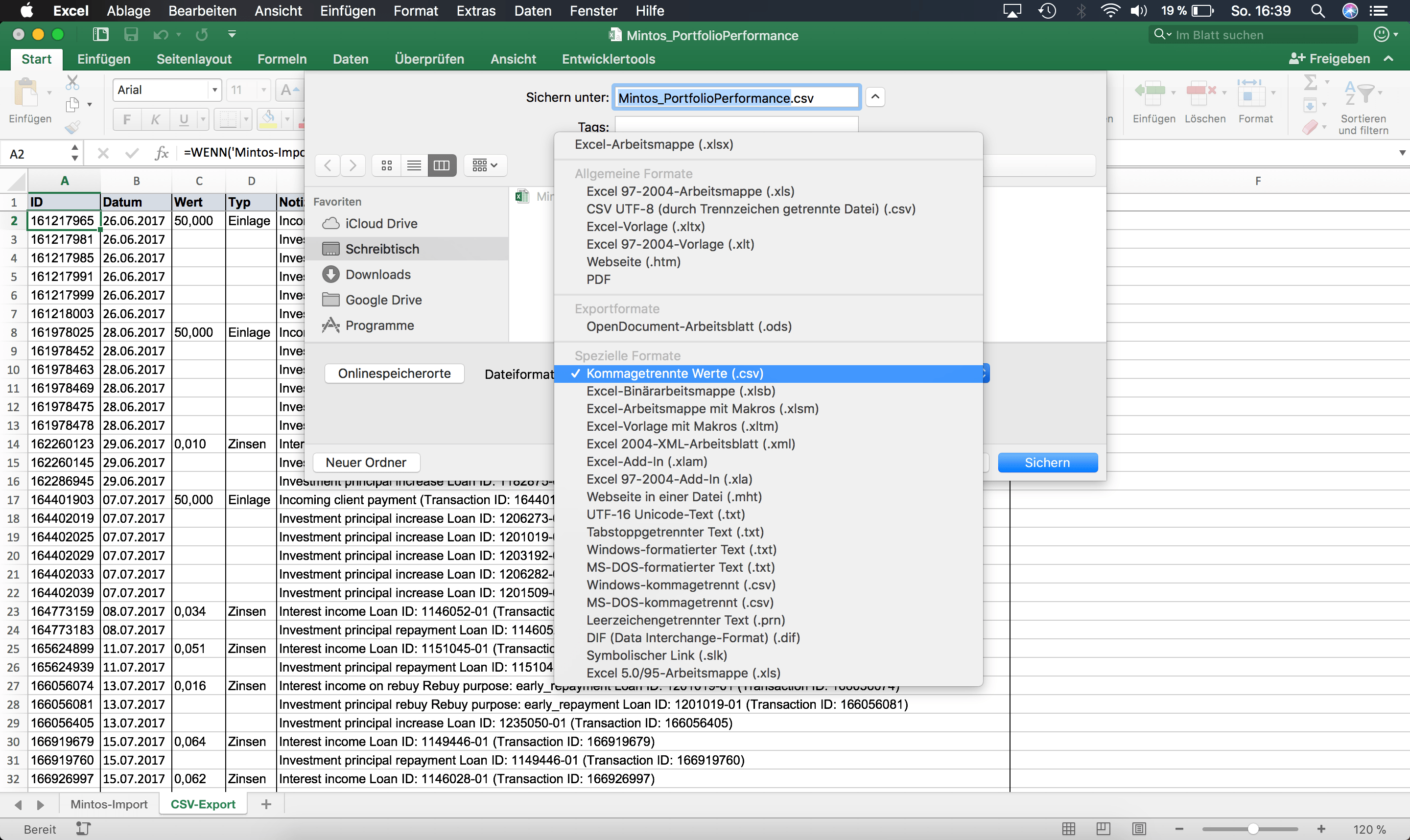 Tabelle als CSV exportieren