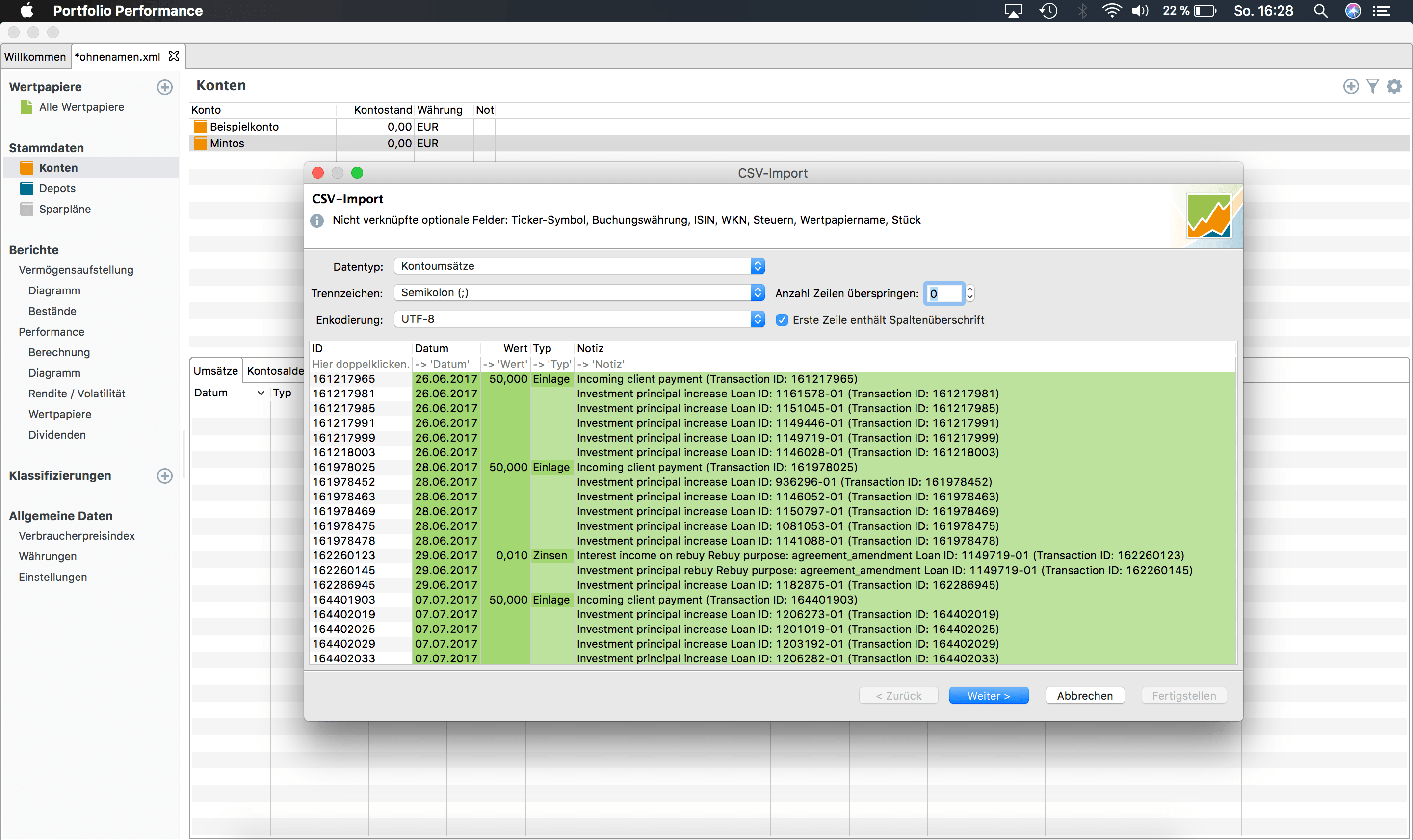 CSV-Datei importieren